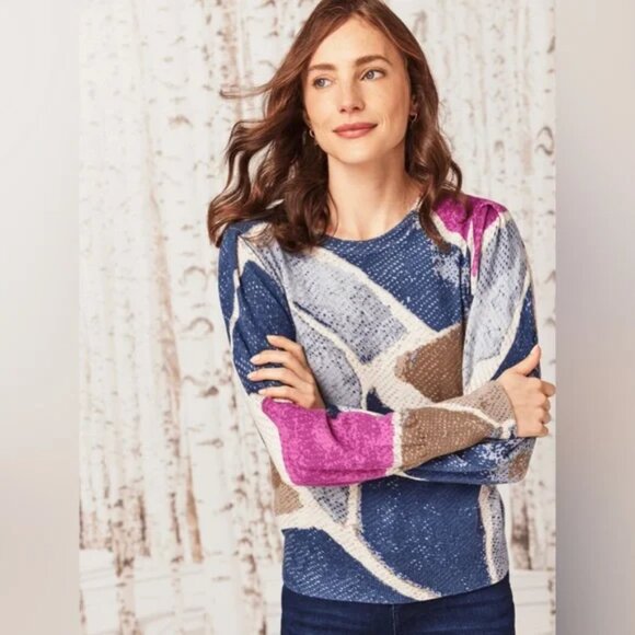 NWT - Nic + Zoe Printed Tiles Femme Sleeve Sweater, Size Medium - Picture 3 of 10